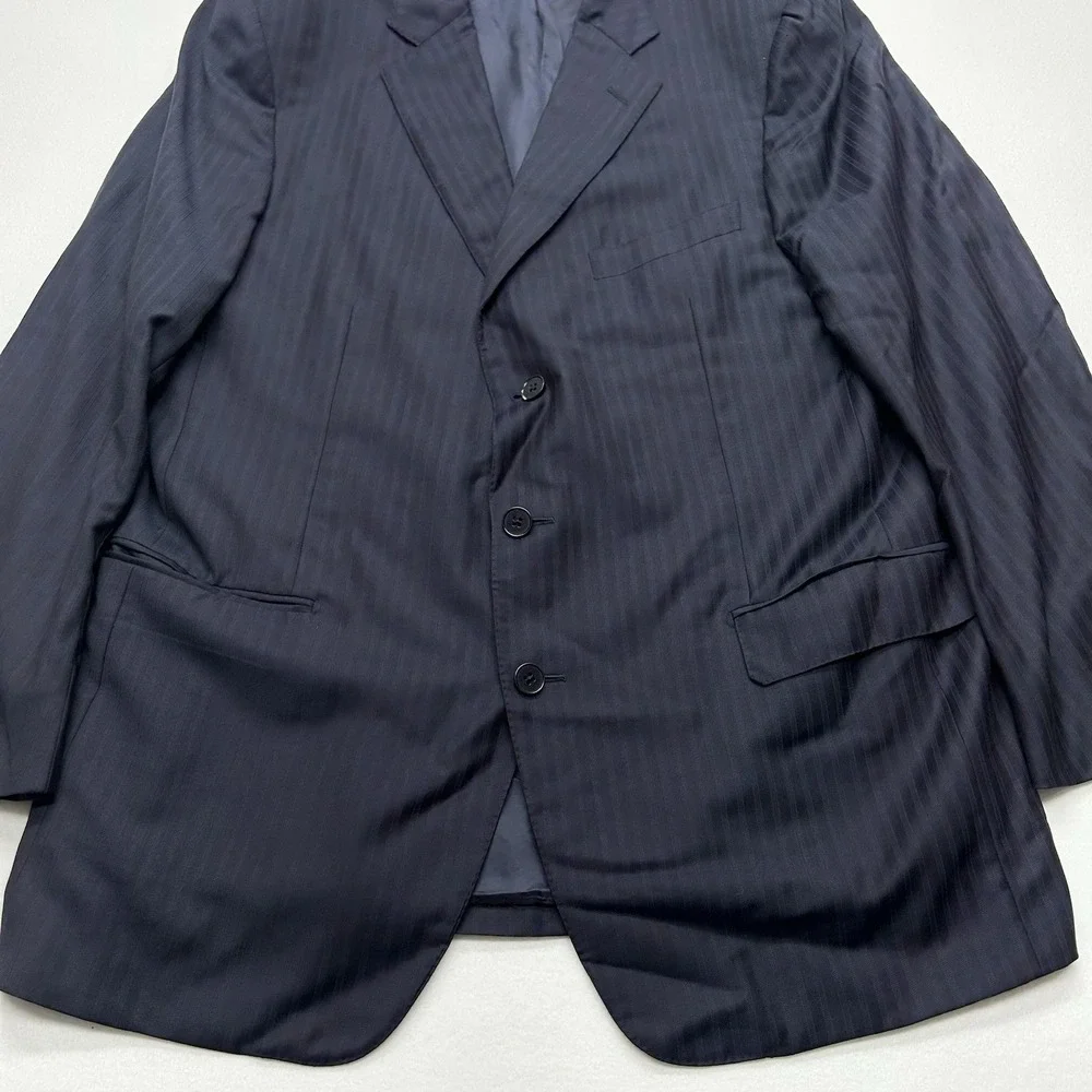 Ermenegildo Zegna Sport Coat Navy Striped Trofeo Wool 3 Button Blazer‎ 48R 58EU